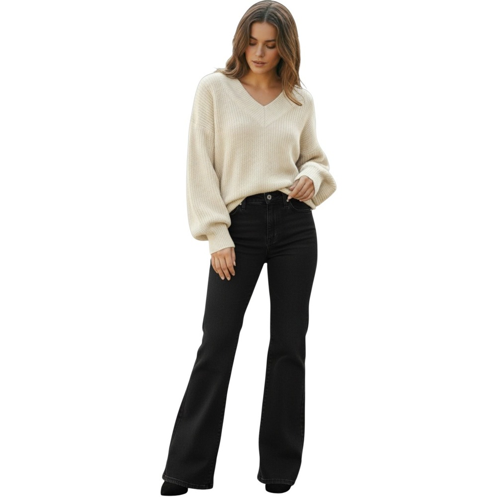 Quince Black High Rise Flare Leg‎ Organic Cotton Blend Jeans Size 27